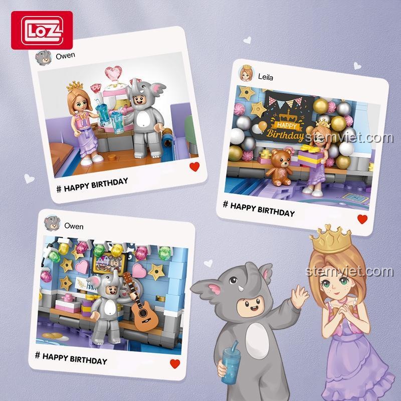 Hướng dẫn cách chơi 2 trong 1 của bộ lắp ghép LOZ 1229 Sách Sinh Nhật, biến hóa từ sách thành sân khấu tiệc tùng.