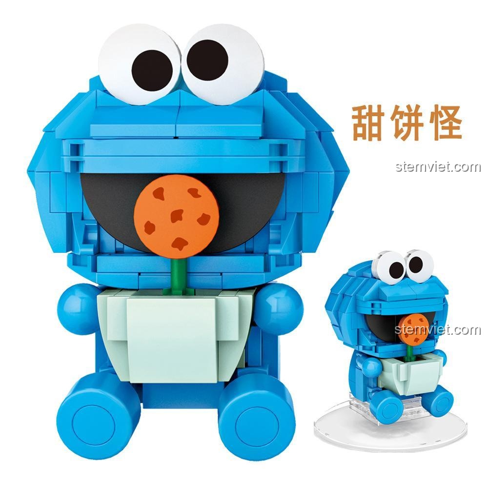 Mô hình Cookie Monster màu xanh dương từ bộ đồ chơi LOZ 1313 Sesame Street. Đồ chơi lắp ráp mini block, món quà tuyệt vời cho bé.