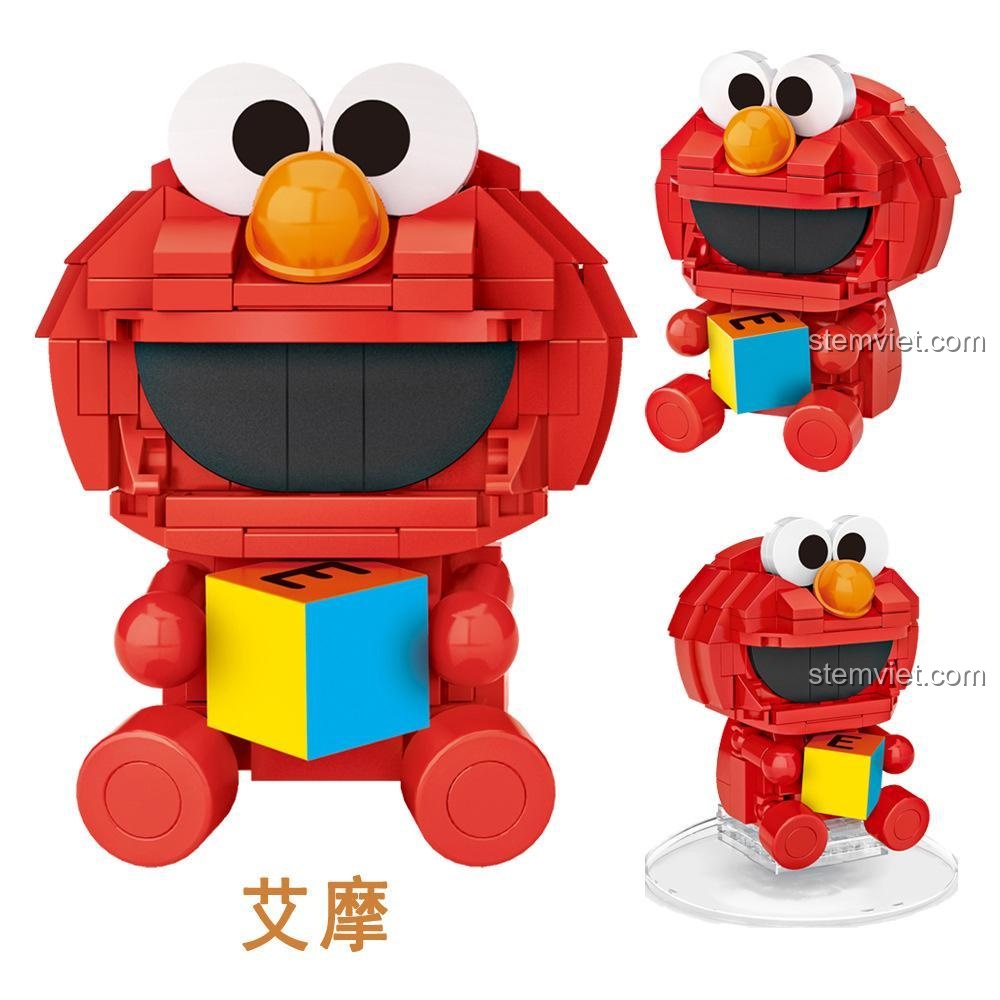 Mô hình Elmo từ bộ lắp ghép LOZ 1313 Sesame Street, chi tiết mini block màu đỏ nổi bật. Đồ chơi giáo dục giúp bé rèn luyện sự khéo léo, tập trung.