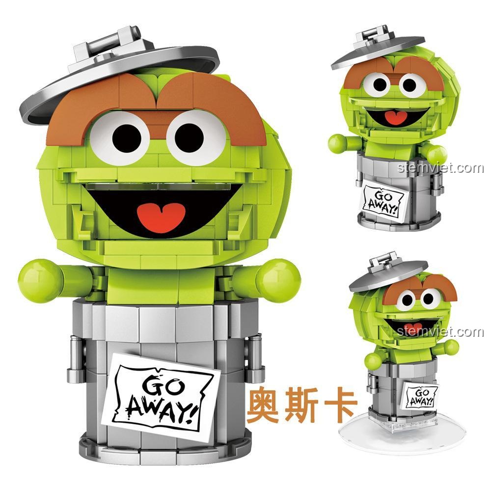 Mô hình Oscar the Grouch màu xanh lá từ bộ đồ chơi LOZ 1313 Sesame Street. Đồ chơi lắp ráp mini block chất lượng cao, phù hợp cho bé 6 tuổi.