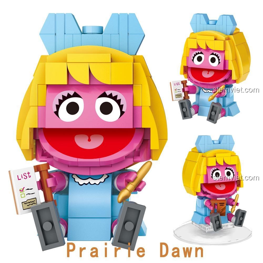 Mô hình Prairie Dawn màu hồng và vàng trong bộ lắp ghép LOZ 1313 Sesame Street. Đồ chơi xếp hình giúp bé sáng tạo ý tưởng, phát triển kỹ năng.