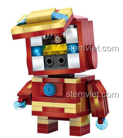 Tính năng mở đầu của bộ xếp hình LOZ 1402 Iron Man, bên trong có hình Tony Stark. Món quà sáng tạo cho fan Marvel.