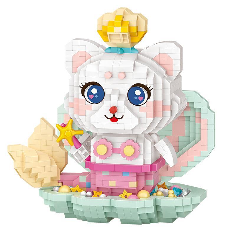 Bộ lắp ghép LOZ 8113 Nàng Tiên Cá Vỏ Sò, đồ chơi mô hình Mèo Tiên Cá dễ thương cho bé gái 6 tuổi.