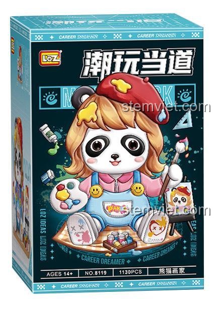 Hình ảnh hộp sản phẩm đồ chơi lắp ráp LOZ 8119 Panda Painter, món quà sáng tạo cho bé gái.