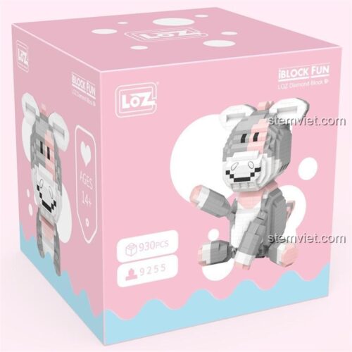 Hộp bộ xếp hình Lừa con đáng yêu 9255 của LOZ, gồm 930 chi tiết mini block, quà tặng sáng tạo cho bé gái.