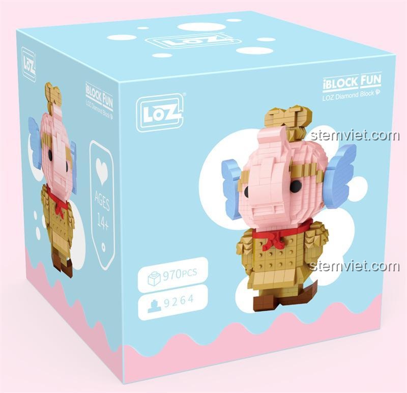Hộp đồ chơi mô hình LOZ 9264, bộ lắp ghép Tượng Binh Mã Dũng Voi Hồng với 970 chi tiết.