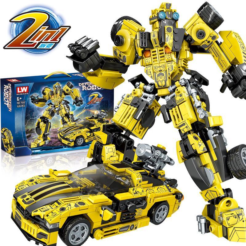 Bộ lắp ráp Robot Bumblebee LW 7042, đồ chơi mô hình biến hình 2 trong 1 thành xe đua cho bé trai 6 tuổi giá rẻ.