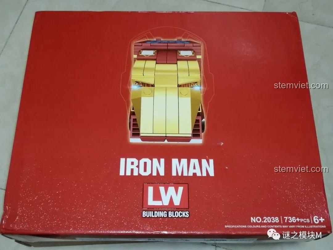 Mặt trên hộp bộ đồ chơi LW Building Blocks 2038 Xe Tải Iron Man Di Động, đồ chơi lắp ráp cho bé trai 6 tuổi