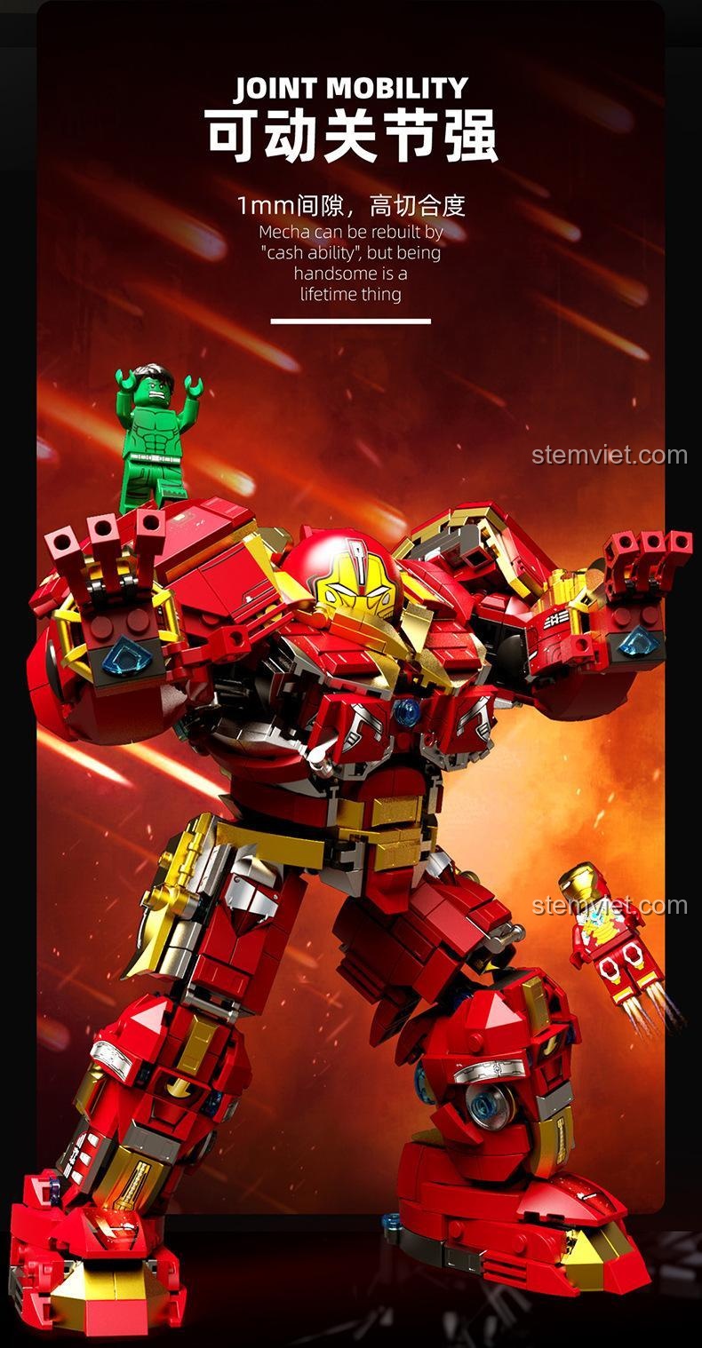 Khớp động linh hoạt của mô hình Người Hủy Diệt Hulk MK-48 LW Building Blocks 2052B, đồ chơi mô hình Hulkbuster MK-48