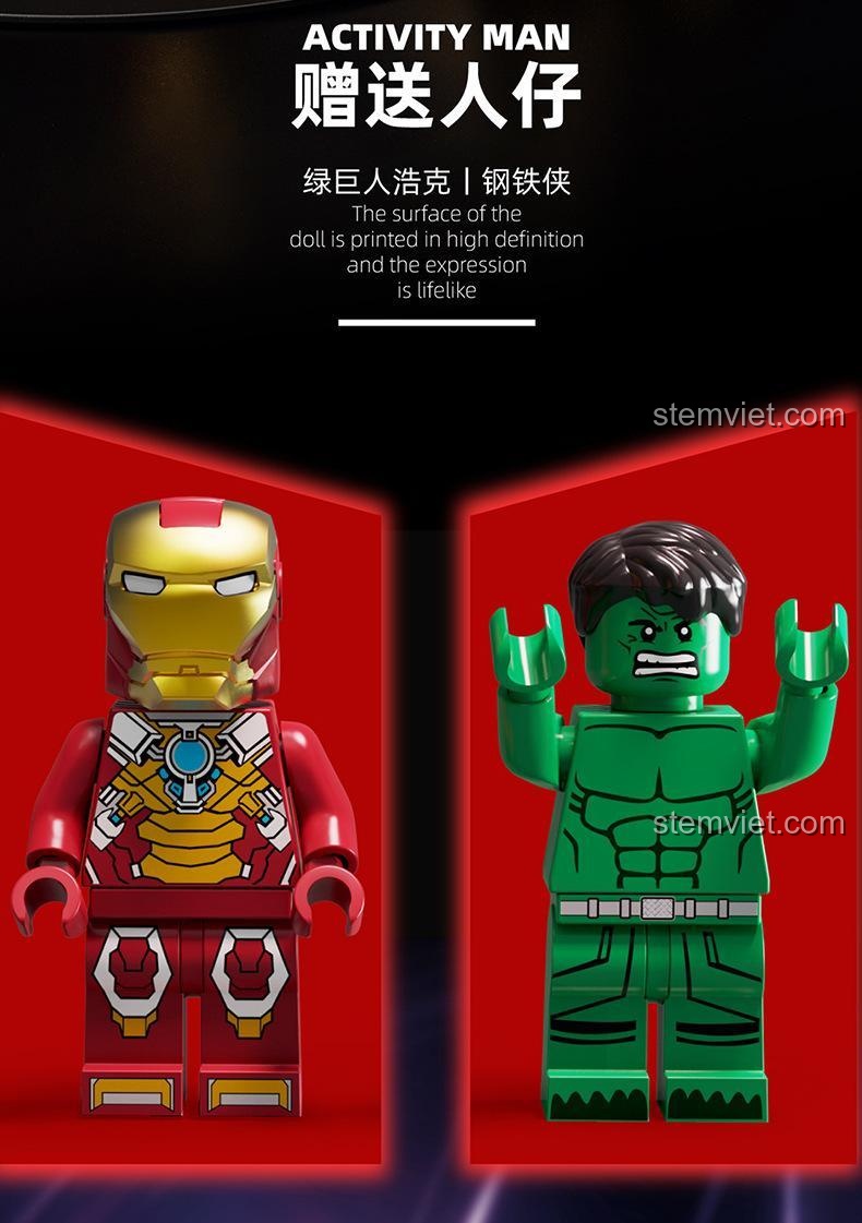 Minifigure Iron Man và Hulk đi kèm bộ lắp ráp Người Hủy Diệt Hulk MK-48 LW Building Blocks 2052B, đồ chơi mô hình Hulkbuster MK-48