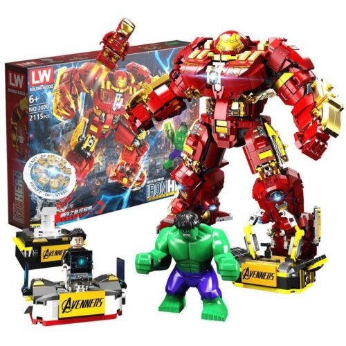 Bộ lắp ráp Người Sắt Phản Hulk Tối Thượng LW Building Blocks 2070 với mô hình lớn, có minifigure Hulk và Tony Stark, phù hợp bé trai 6 tuổi, giá tốt.
