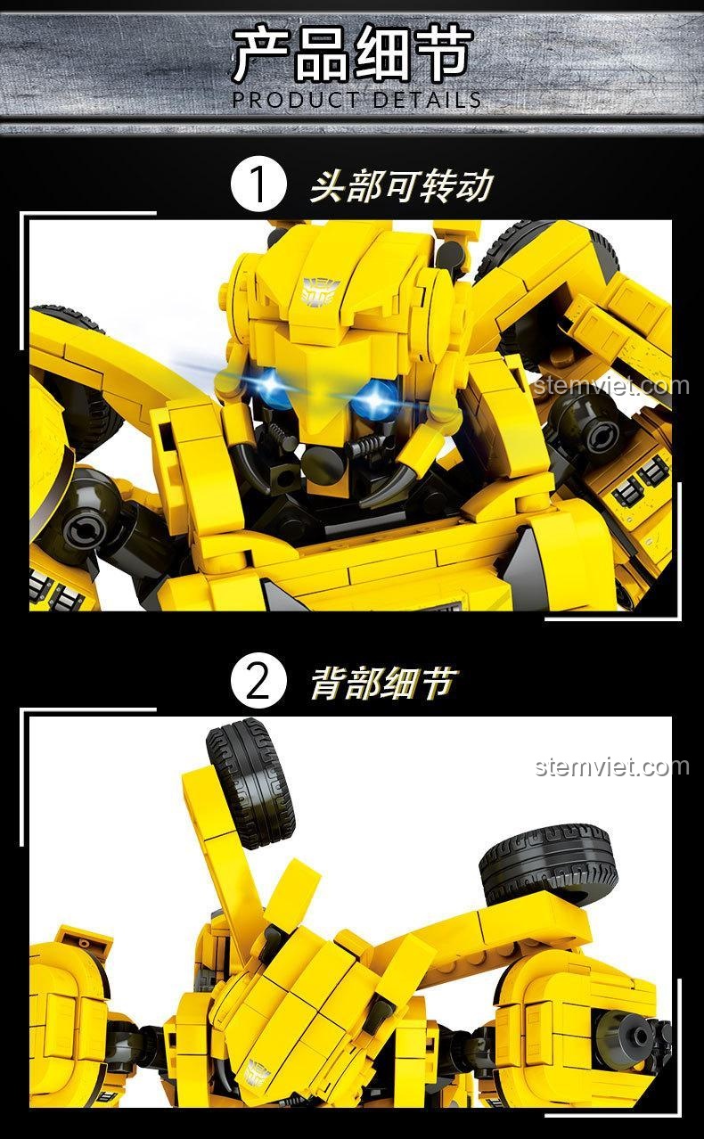 Chi tiết cận cảnh phần đầu và lưng của Mô hình Bumblebee 9223, cho thấy độ tinh xảo của các mảnh ghép.