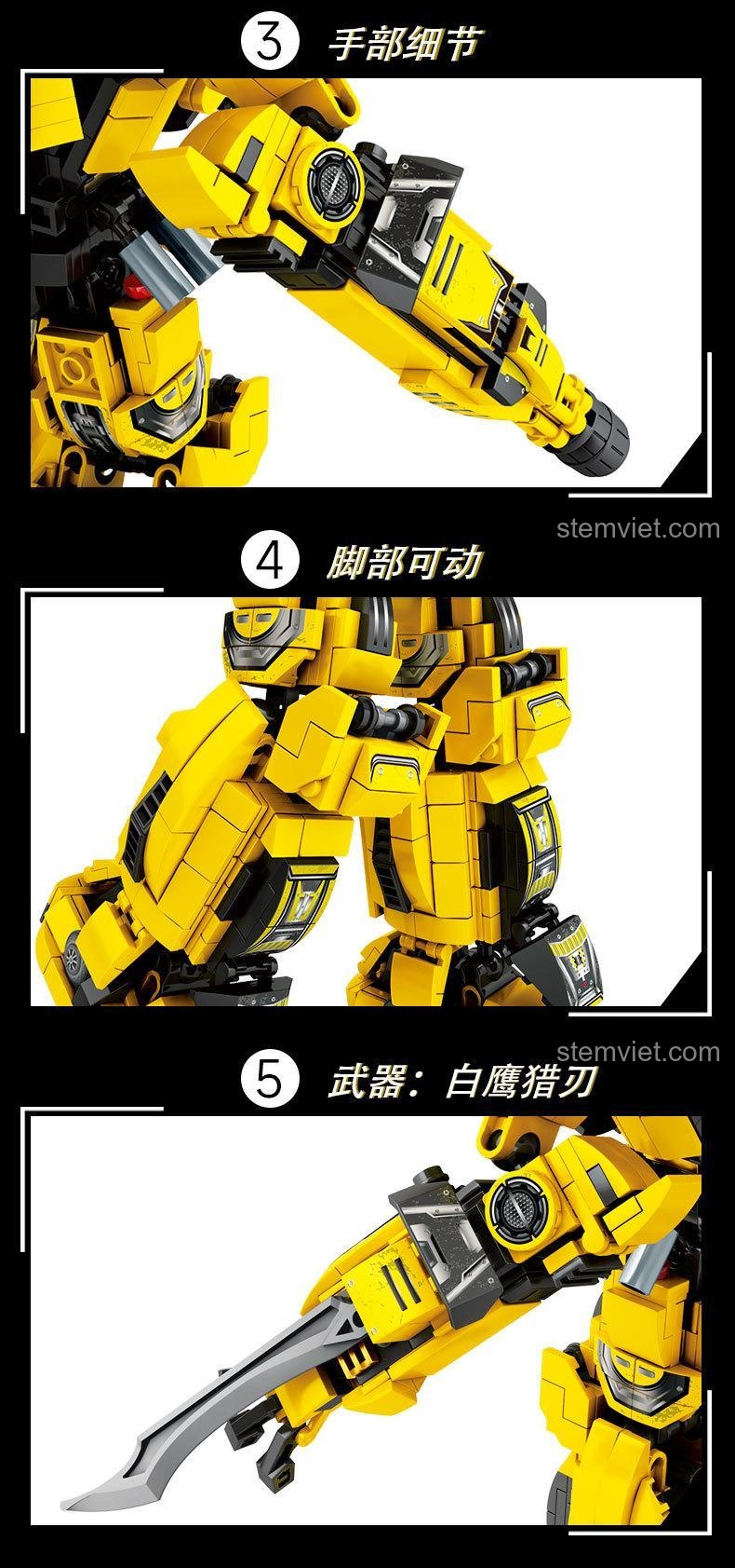 Cận cảnh chi tiết tay, chân và vũ khí của bộ lắp ráp Robot biến hình Bumblebee LY.