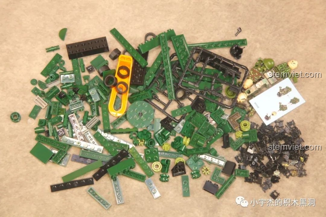 Toàn bộ các mảnh ghép từ túi số 1 của bộ lắp ráp Xe tăng Type 59 SEMBO 203105, sẵn sàng để bắt đầu.