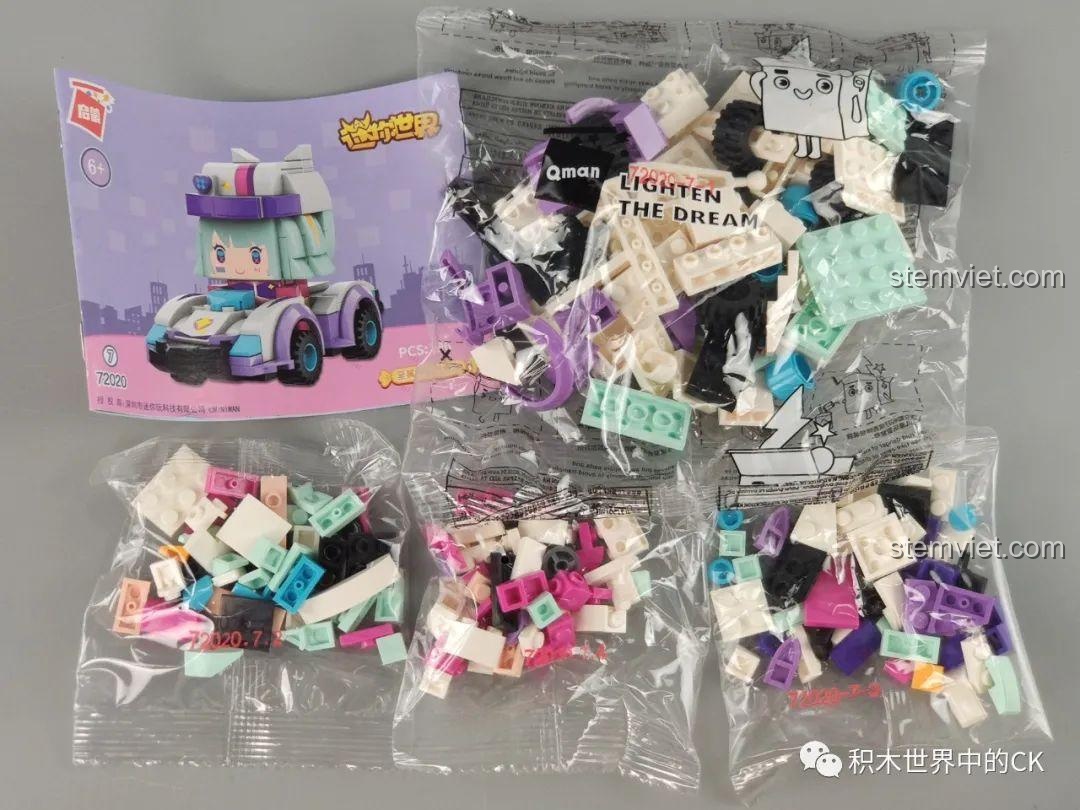 Các túi mảnh ghép và sách hướng dẫn cho mô hình hiếm Xe đua của Xing Yi từ bộ sưu tập QMAN 72020.