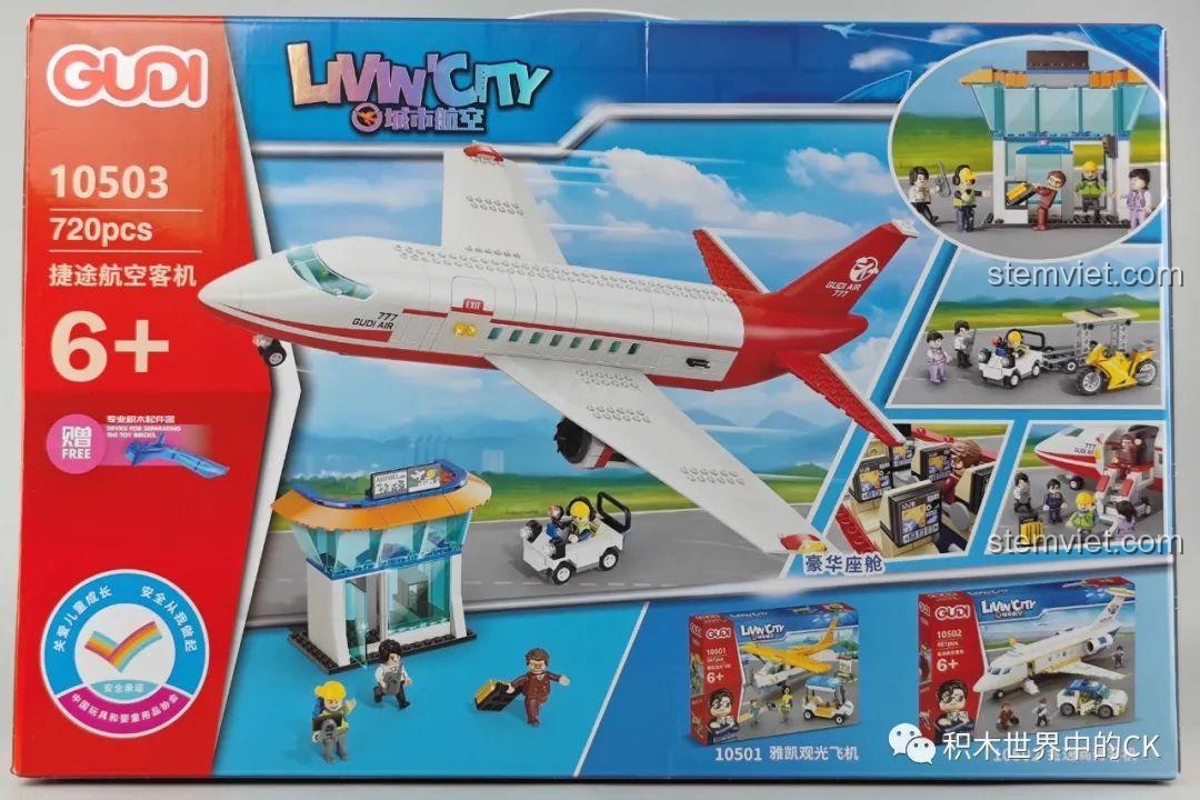 Mặt sau hộp bộ lắp ghép Mô hình máy bay hàng không 10503, giới thiệu các tính năng và các bộ khác trong cùng series.