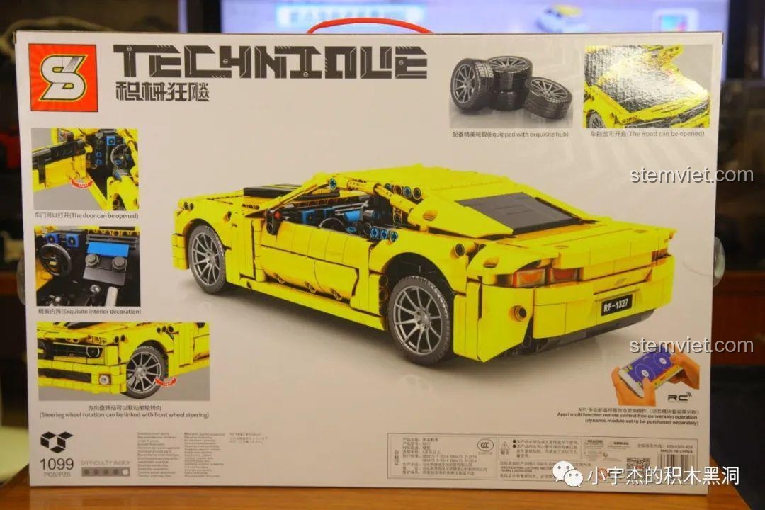 Mặt sau hộp SY 8617 mô tả các chức năng của Siêu xe Chevrolet Camaro như mở cửa, nội thất.