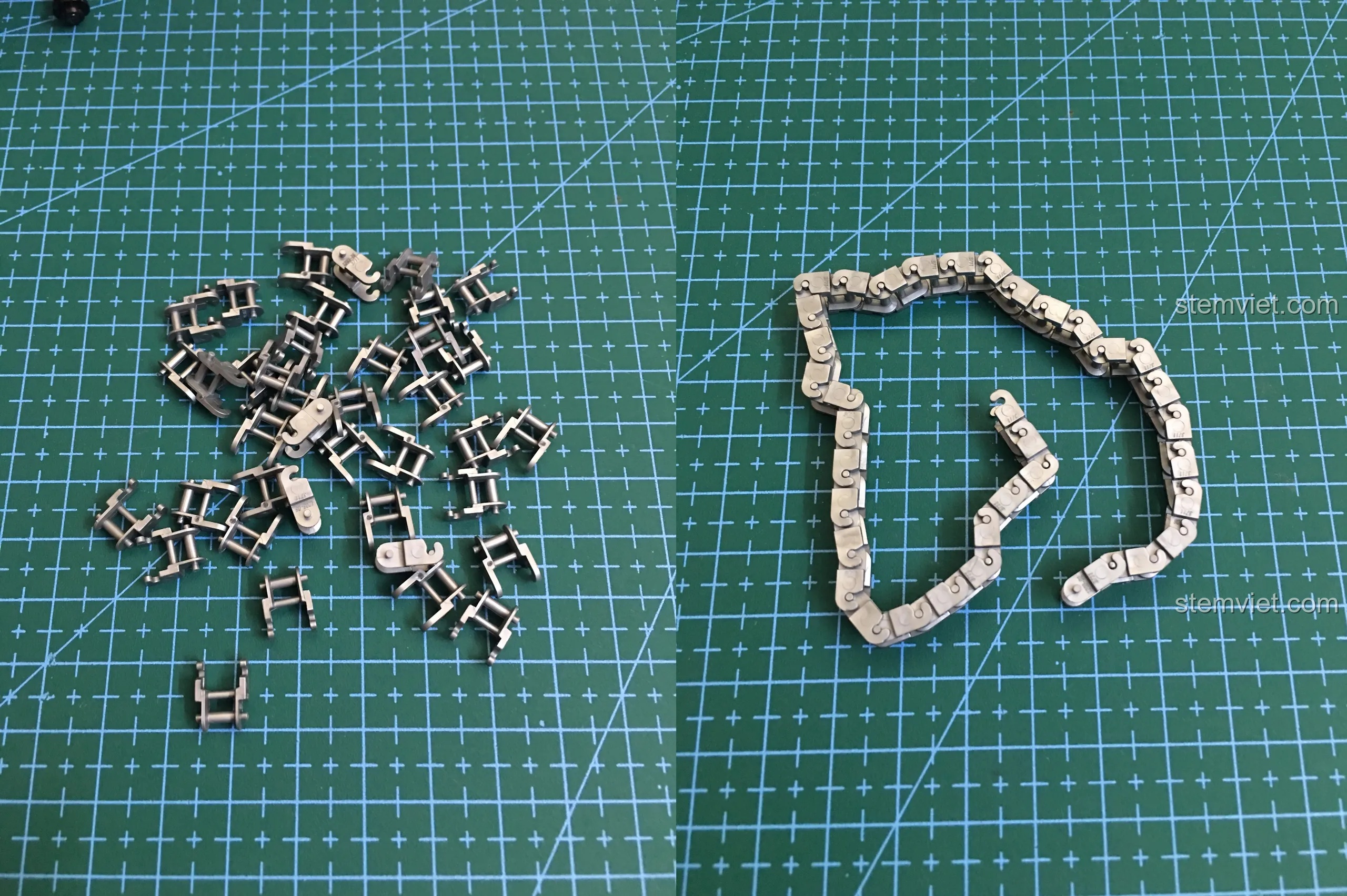 Các mắt xích rời và sợi xích đã được nối hoàn chỉnh của bộ lắp ráp xe đạp Sembo 703302.