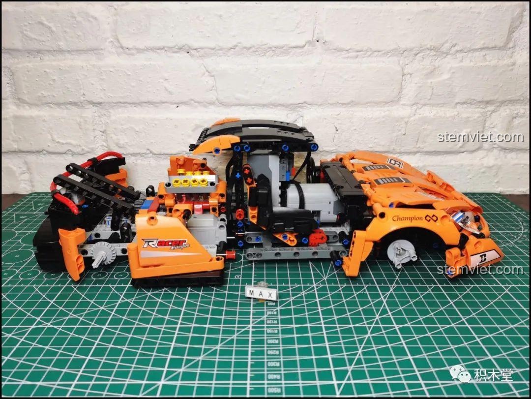 Mô hình Happy Build YC-QC004 Siêu xe McLaren P1 đã hoàn thành, nhìn từ góc 3/4 phía sau, tổng thể hài hòa và cân đối, rất đáng để trưng bày.