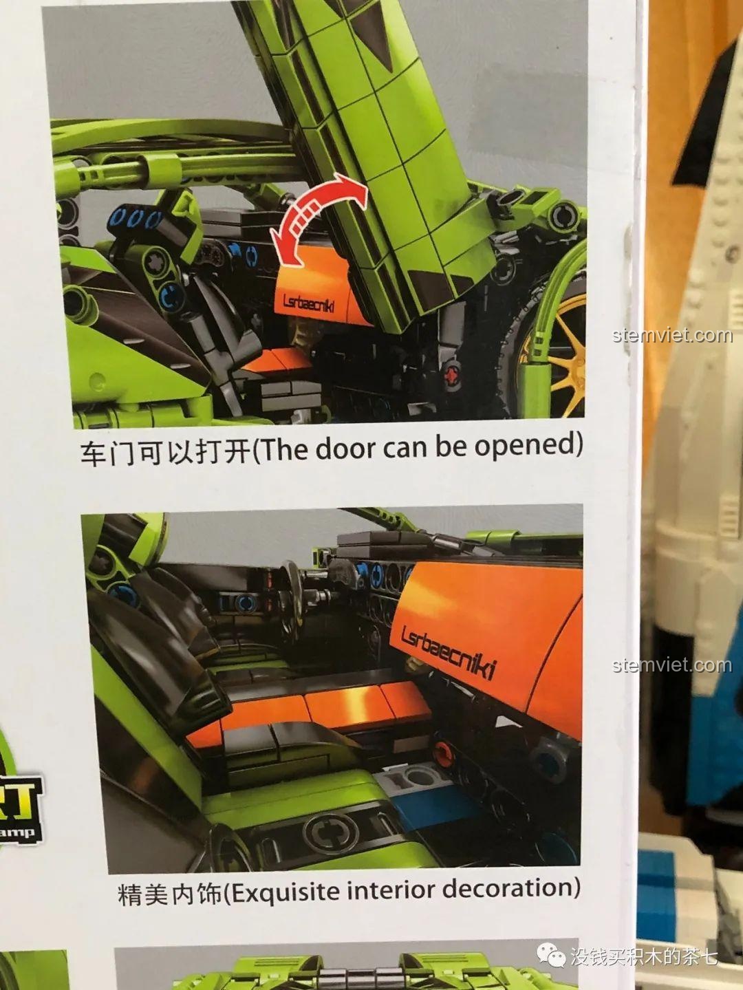 Chi tiết cửa mở và nội thất tinh xảo của bộ lắp ráp Lamborghini Sián FKP 37 Meiji Blocks 8600 trên hộp, phù hợp bé trai 6 tuổi, đáng tiền