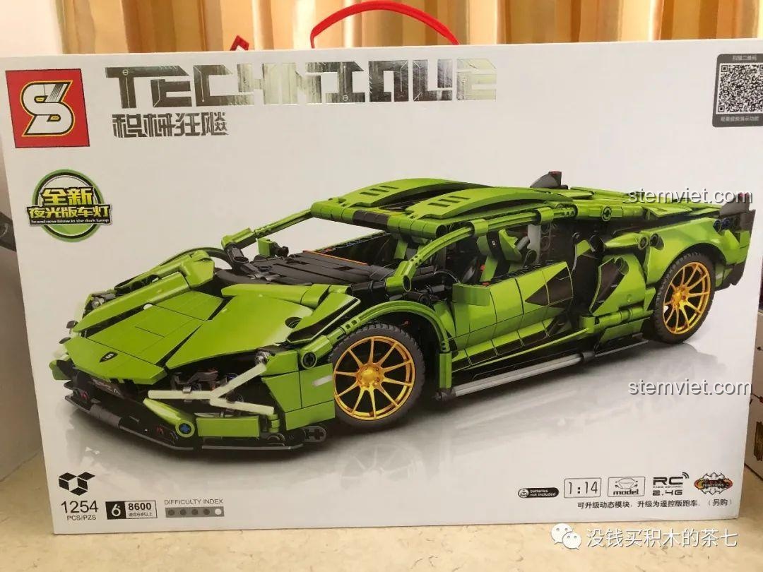Hộp bộ lắp ráp Lamborghini Sián FKP 37 Meiji Blocks 8600, có đèn pha phát sáng trong bóng tối, phù hợp bé trai 6 tuổi, giá tiết kiệm