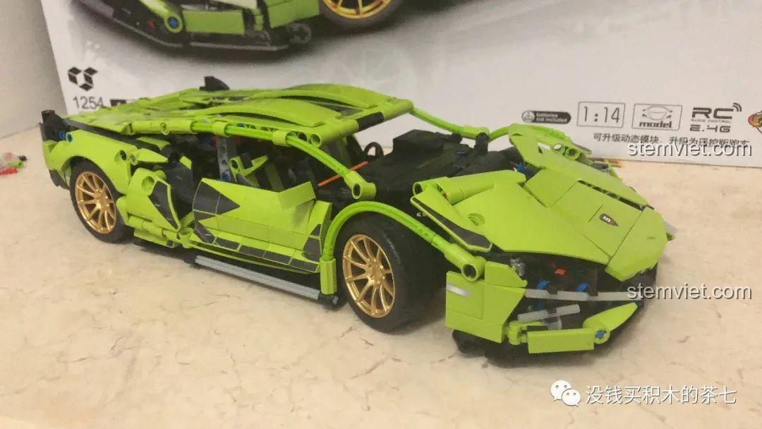 Bánh xe đã lắp vào xe đồ chơi xây dựng Mô hình siêu xe Lamborghini Sián Meiji Blocks 8600, hoàn thiện vẻ ngoài, phù hợp bé trai 6 tuổi, giá tốt