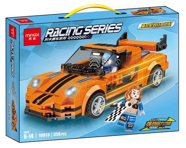 Bộ đồ chơi Xe Đua Porsche Mingdi 10013 hộp sản phẩm, màu cam đen, có minifigure, dành cho bé trai 6-14 tuổi, giá tốt.