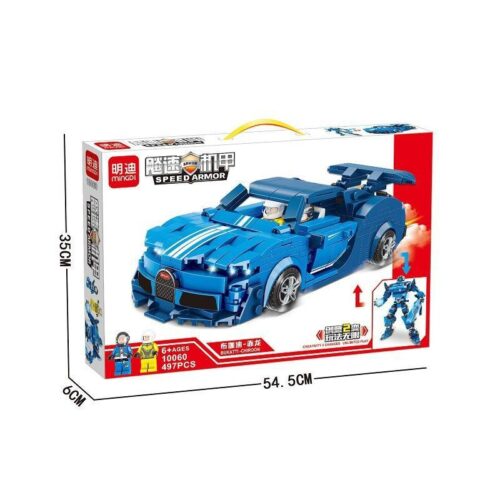 Hộp bộ đồ chơi Xe Bugatti Chiron Biến Hình Robot Chiến Đấu Mingdi 10060, 497 mảnh ghép, cho bé trai 6 tuổi, giá tốt.