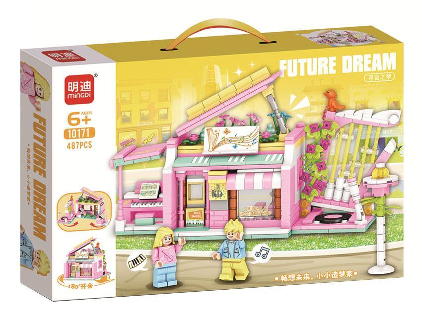 Hộp bộ lắp ghép Mingdi 10171 Cửa hàng nhạc cụ Giấc Mơ Tương Lai cho bé gái 6 tuổi.