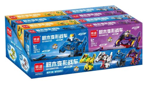 Bộ lắp ráp xe đua biến hình robot 4 trong 1 Mingdi K0503 cho bé trai 6 tuổi, giá rẻ, gồm 869 mảnh ghép.