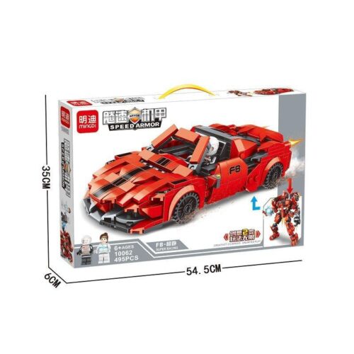 Hộp bộ lắp ráp siêu xe F8 biến hình robot tốc độ Mingdi Leibao 10062 495 mảnh ghép, đồ chơi mô hình cho bé trai 6 tuổi, giá tốt.