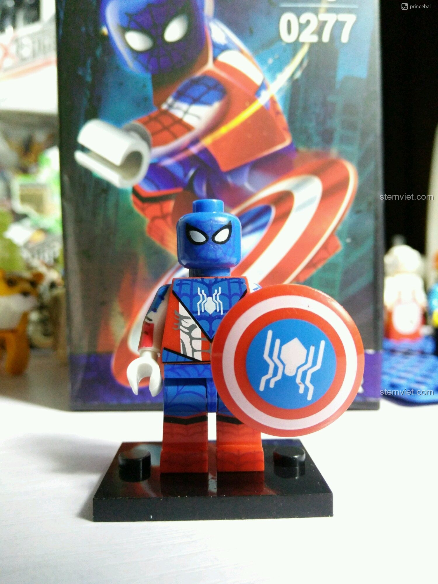 Minifigure Captain Spider Decool 0277 cầm khiên, sẵn sàng chiến đấu. Đồ chơi lắp ráp sáng tạo cho trẻ em.