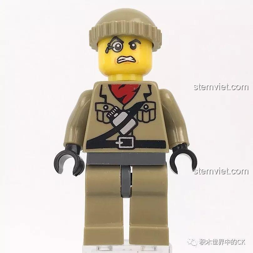Minifigure người lính với tạo hình độc đáo, một mắt chột và trang bị lựu đạn trong bộ KAZI KY10000.
