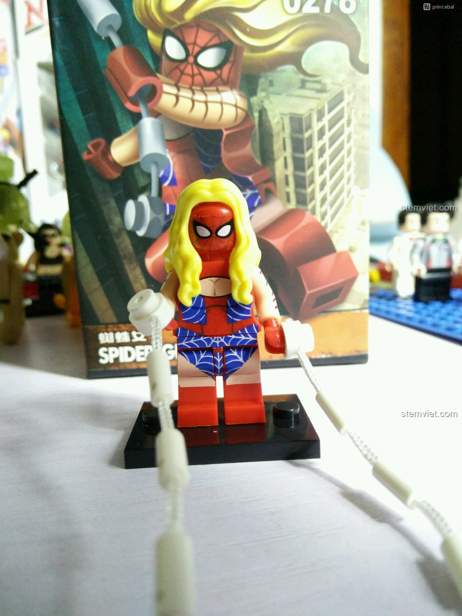 Minifigure Spider Girl Decool 0278 hoàn chỉnh với tóc và tơ nhện. Đồ chơi lắp ráp sáng tạo cho trẻ em.