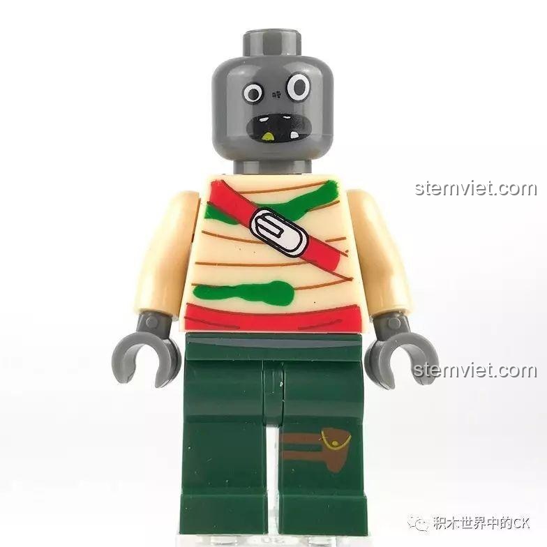 Cận cảnh mặt trước minifigure Zombie cơ bản trong bộ lắp ráp LELE 39043D.