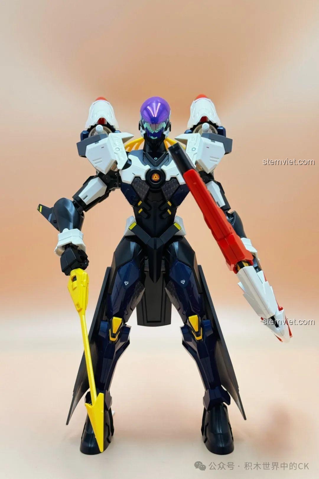 Mô hình Cơ Giáp Hậu Nghệ Vô Tận Tinh Mang Keeppley 78013 đã hoàn thiện, đứng thẳng với cung tên năng lượng.