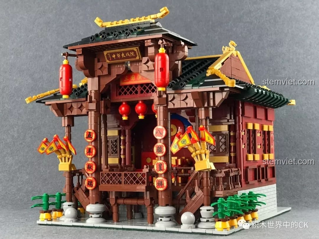 Mô hình Đại Hí Viện Phố Tàu XB-01020 hoàn chỉnh nhìn từ góc chính diện, vô cùng hoành tráng.