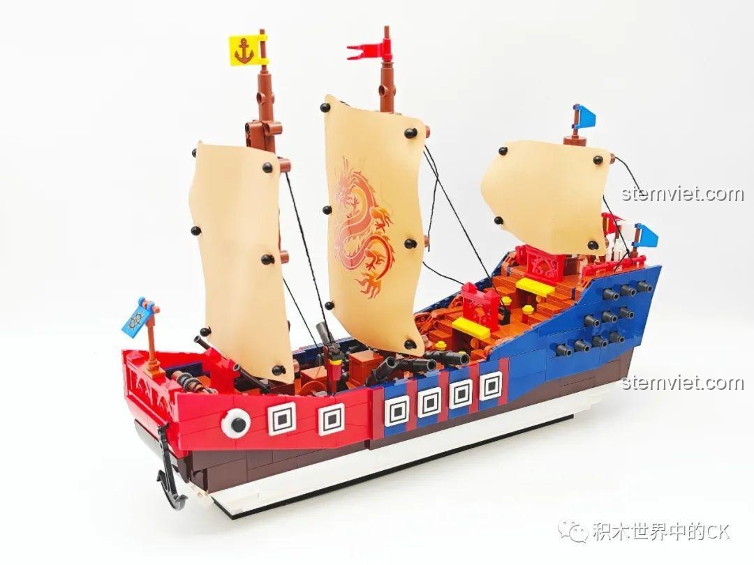 Mô hình JIESTAR 58001 Chiến Hạm Trung Hoa hoàn chỉnh với cánh buồm rồng, một món đồ chơi xây dựng tuyệt vời cho bé trai.