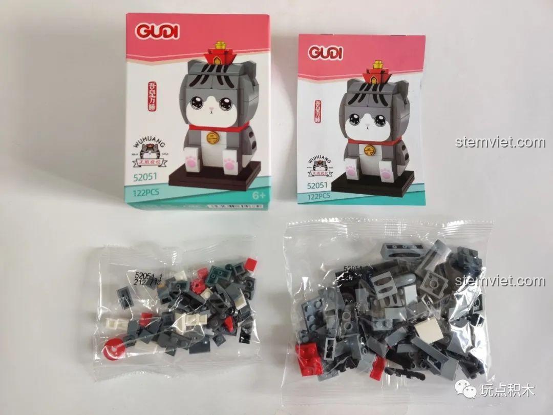 Hộp và các túi mảnh ghép của mô hình lắp ráp GUDI Ngự Hoàng Vạn Tuế 52051 với 122 chi tiết.