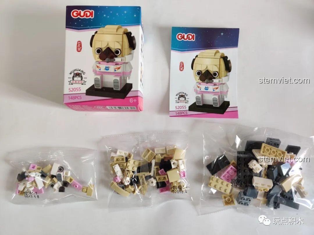 Hộp và các túi mảnh ghép của mô hình lắp ráp GUDI Ba Trát Hắc 52056 Môn Thần.