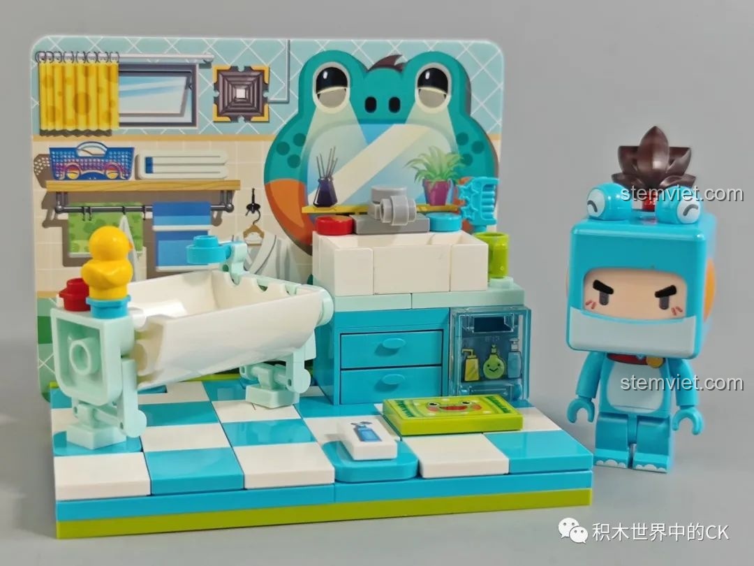 Mô hình Nhân vật Frog Taro tắm bồn hoàn chỉnh từ bộ lắp ghép Keeppley 72019.