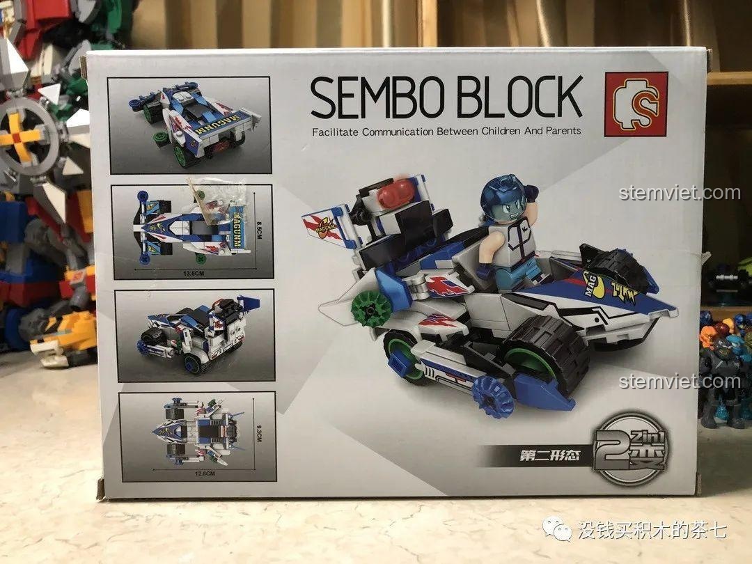 Mô hình xe đua Cyclone Magnum Sembo 607069 đã lắp ráp xong, đặt trước hộp sản phẩm.