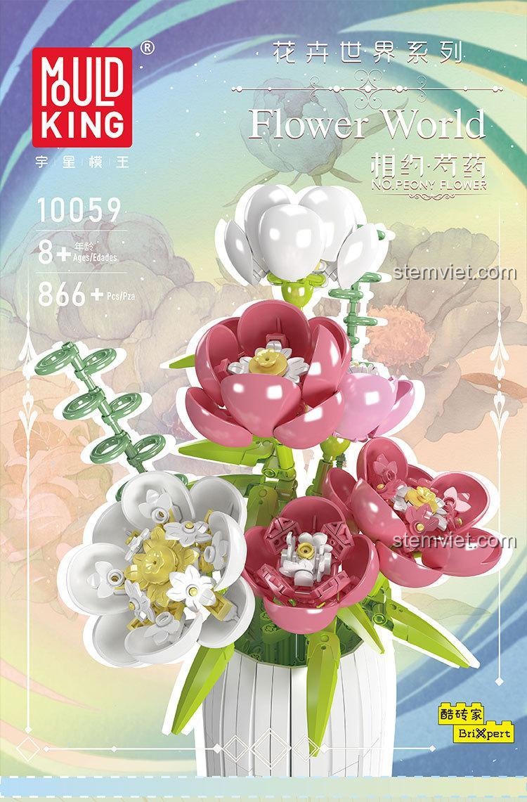 Mặt trước hộp bộ xếp hình 10059 hoa thược dược lắp ráp, quà tặng sáng tạo cho bé gái.