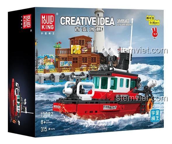 Hộp đồ chơi lắp ráp Mould King 10082 Thuyền cứu hỏa, bộ xếp hình tàu cứu hỏa chất lượng cao, giá rẻ cho bé trai 8 tuổi.