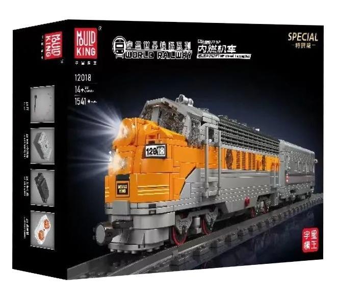 Hộp bộ lắp ghép Đầu máy xe lửa diesel USA EMD F7 WP Mould King 12018 có đèn LED, mô hình tỉ mỉ, 1541 chi tiết, phù hợp con trai 14 tuổi, giá tốt