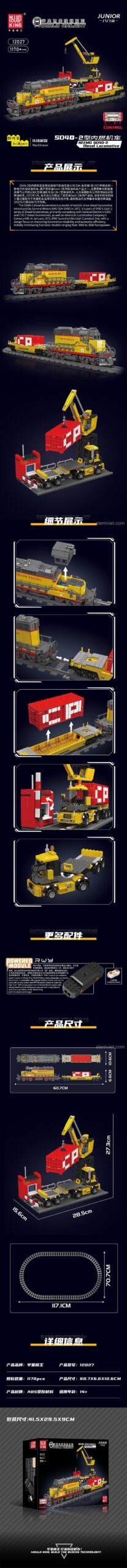 Hộp bộ lắp ghép Mould King 12027 Đầu Máy Diesel EMD SD40-2, kích thước hộp 41.5x29.5x9cm, đồ chơi xây dựng cho bé trai 14 tuổi, giá tiết kiệm