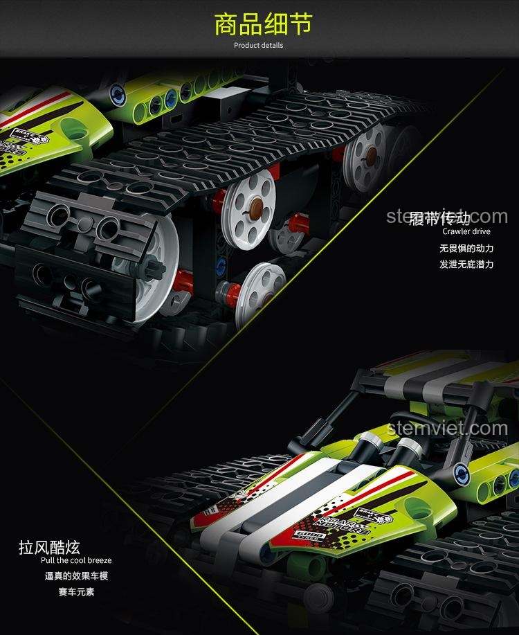 Cận cảnh các chi tiết kỹ thuật và hệ thống bánh xích của xe đua Mould King 13023.