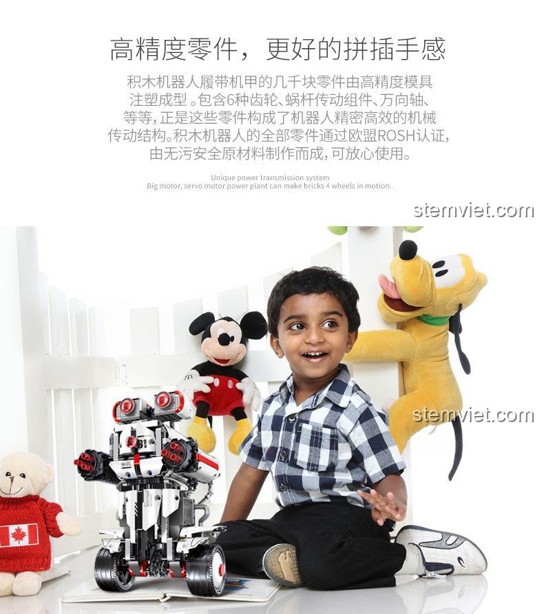 Chi tiết các bộ phận chất lượng cao của Mould King 13027 Robot thông minh hai bánh, đảm bảo trải nghiệm lắp ráp mượt mà.