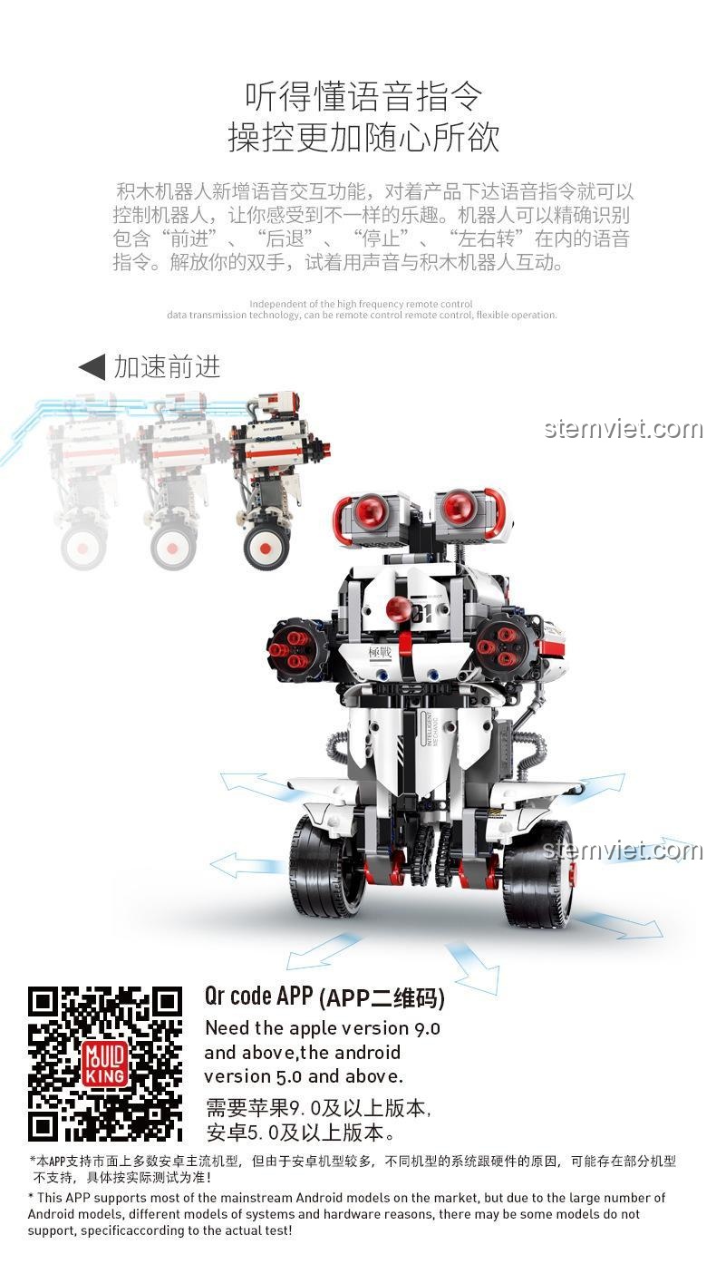 Tính năng điều khiển bằng giọng nói và ứng dụng của bộ lắp ráp Robot chiến đấu tự cân bằng, giúp điều khiển dễ dàng.