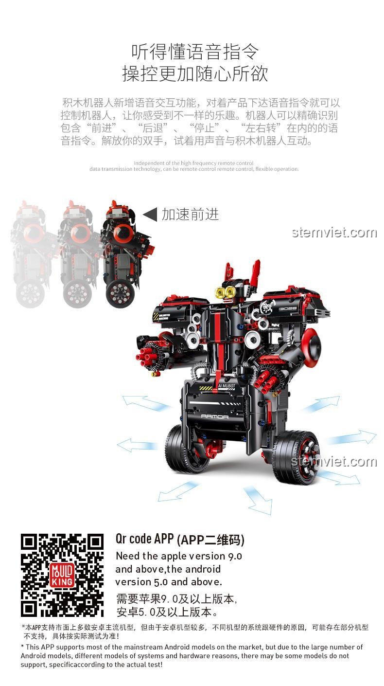 Chi tiết bánh xe và mắt của đồ chơi lắp ghép Robot lập trình Mould King 13028, thể hiện chất liệu cao cấp.
